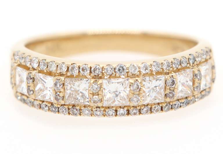 Gorgeous 0.95ctw Princess and Round Diamond Triple Row Band Ring in 14K
