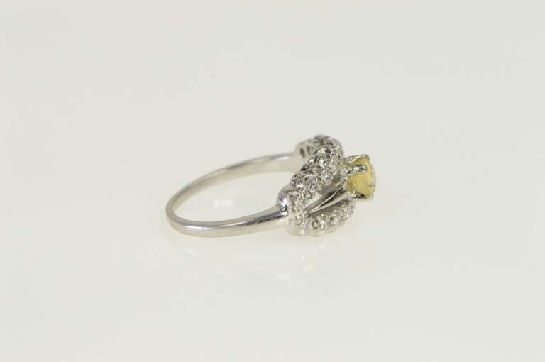 18K White Gold Art Deco Citrine Diamond Vintage Engagement Ring