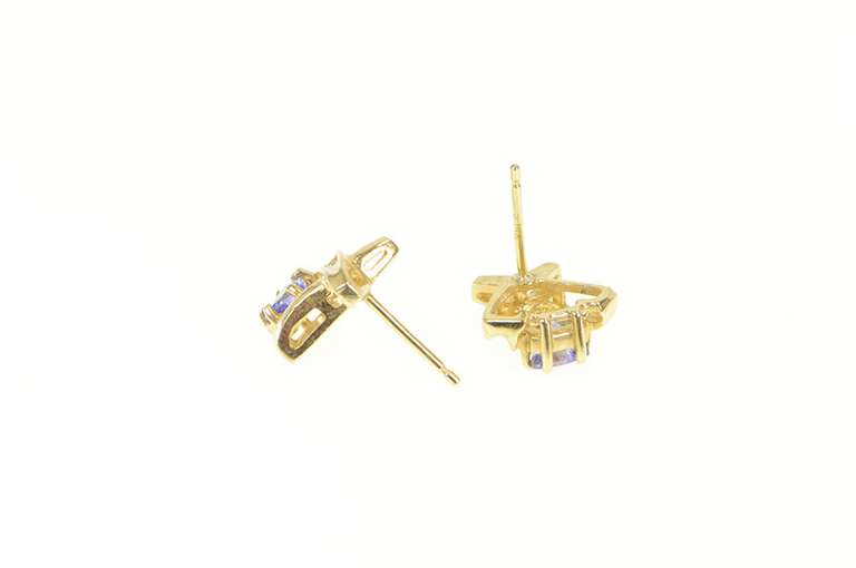 14K Yellow Gold Tanzanite Diamond Accent X Criss Cross Stud Earrings