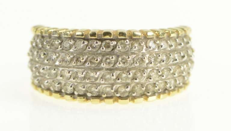 14K Yellow Gold 0.90 Ctw Pave Domed Diamond Statement Band Ring