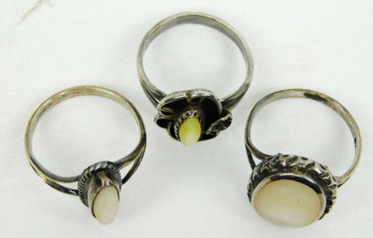 3 Sterling Silver Mother of Pearl Rings
