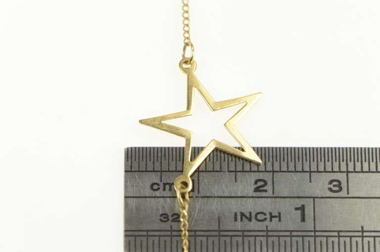 14K Yellow Gold Five Pointed Star Cut Out Fashion Chain Link Necklace