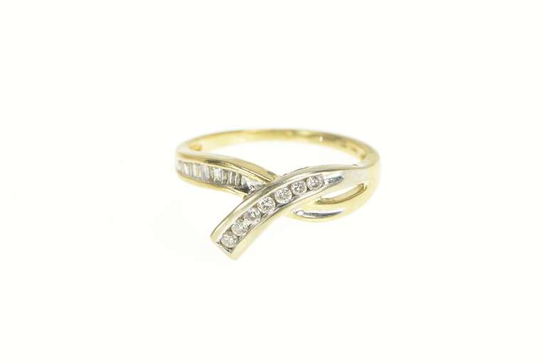 14K Yellow Gold 0.36 Ctw Diamond Two Tone Bypass Statement Ring