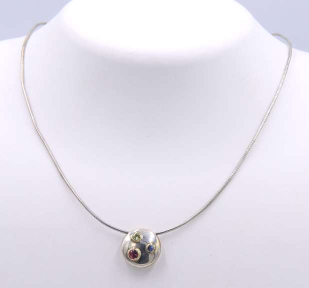 Tiffany & Co Disc Pendant with Colored Gems on Snake Chain