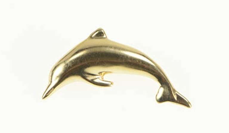 14K Yellow Gold Jumping Dolphin Ocean Animal Pendant