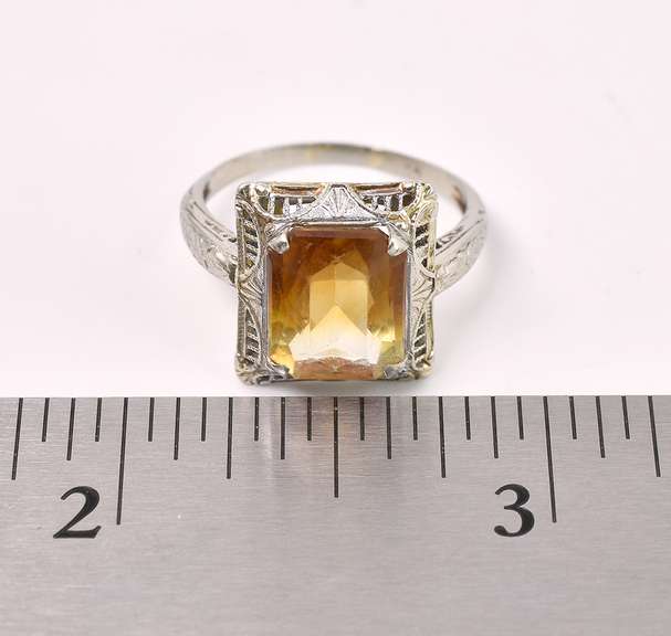 Vintage Citrine Ring In 14K White Gold