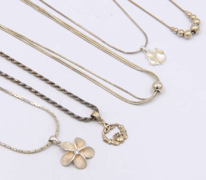 Group Lot of 5 Vintage 925 Sterling Silver Necklaces