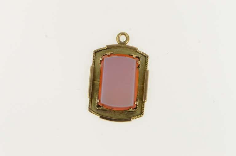 14K Yellow Gold Victorian Ornate Carnelian Squared Statement Pendant