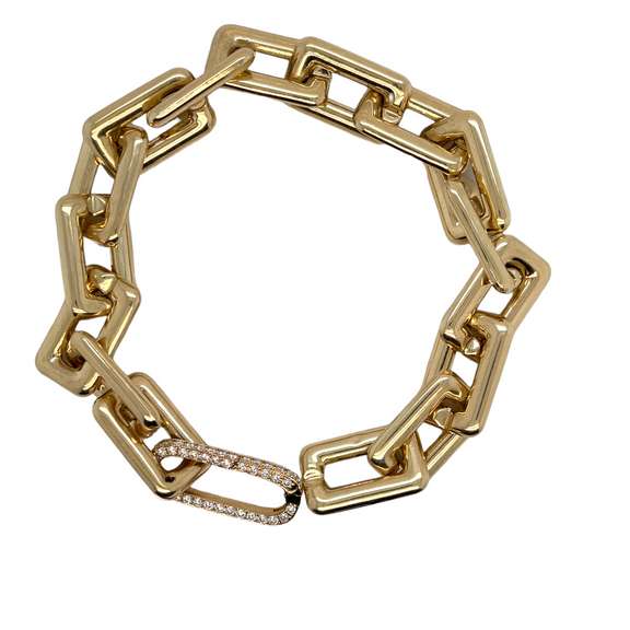 14KT SOLID YELLOW GOLD JUMBO LINK BRACELET WITH DIAMONDS- 1.40 CTTW OF DIAMONDS!