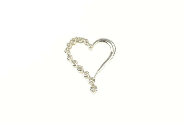 10K White Gold Graduated Diamond Wavy Curvy Heart Love Pendant
