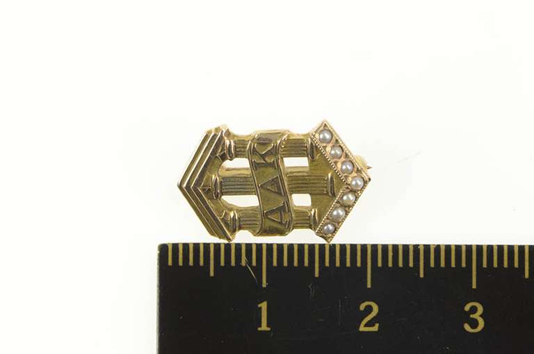10K Yellow Gold Alpha Delta Kappa Seed Pearl Pillar Lapel Pin/Brooch