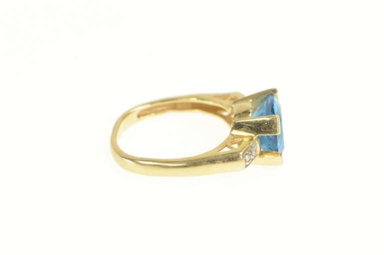 14K Yellow Gold Cushion Blue Topaz Diamond Accent Cocktail Ring