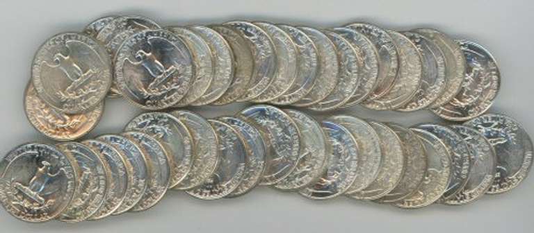 Choice BU Roll of 40 Silver 1964 Washington Quarters