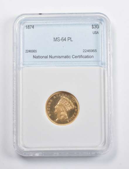 1874 $3 Indian Princess Head Gold Three Dollar Piece