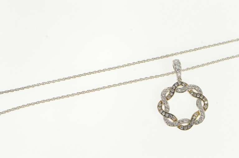 Sterling Silver Twist Design Round CZ Pendant Chain Necklace
