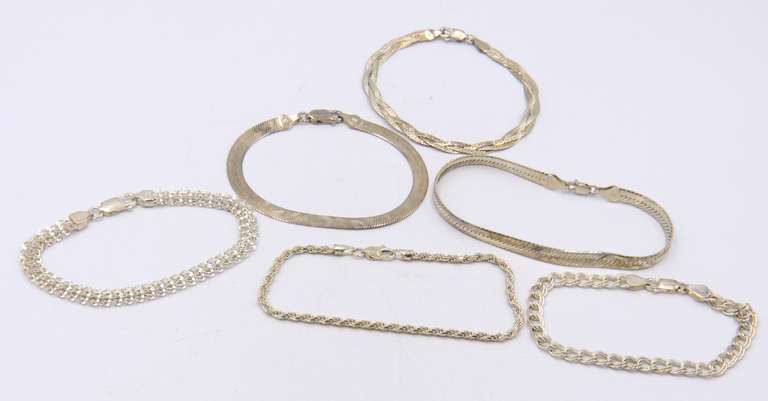 Group Lot of 6 Vintage 925 Sterling Silver Bracelets