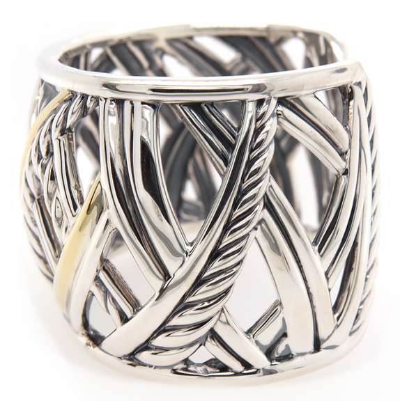 David Yurman Papyrus Two Tone Wide Cuff Bracelet in 18K and Sterling