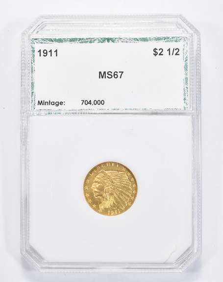 MS67 1911 $2.50 Indian Head Gold Quarter Eagle - Graded PCI