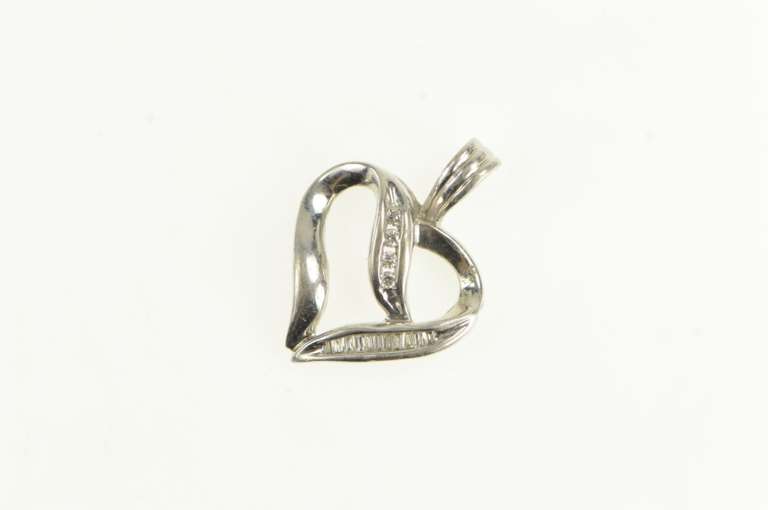 10K White Gold Classic Diamond Heart Love Symbol Curvy Pendant
