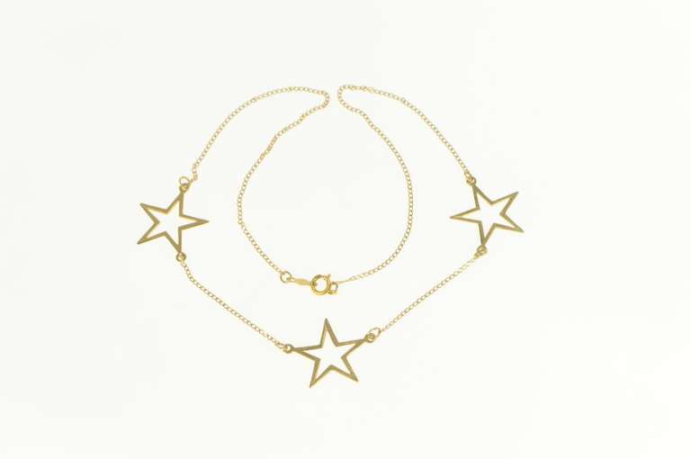 14K Yellow Gold Five Pointed Star Cut Out Fashion Chain Link Necklace