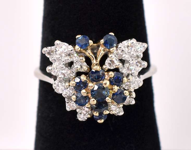 Fascinating Butterfly Ring With Blue Sapphire and Diamonds In 14K White Gold