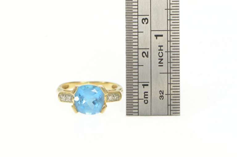 14K Yellow Gold Cushion Blue Topaz Diamond Accent Cocktail Ring