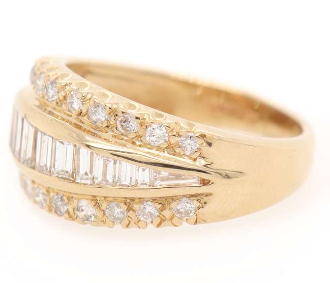 Outstanding 2.00ctw Baguette and Round Diamond Triple Row Ring