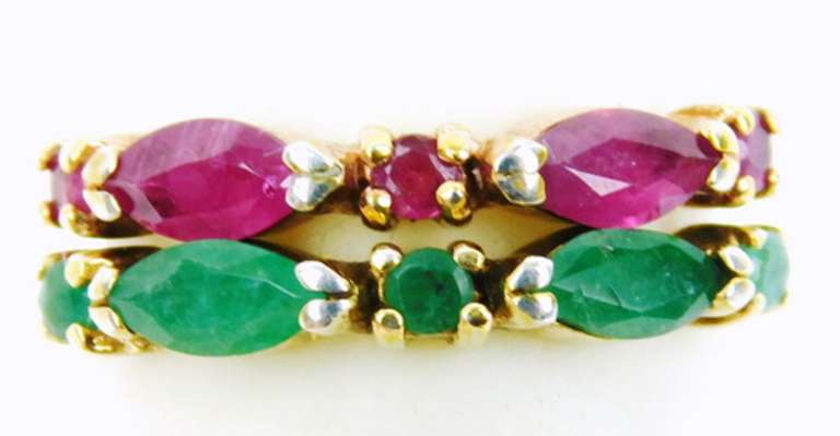 2 Sterling Vermeil Emerald & Ruby Stacking Rings, 6