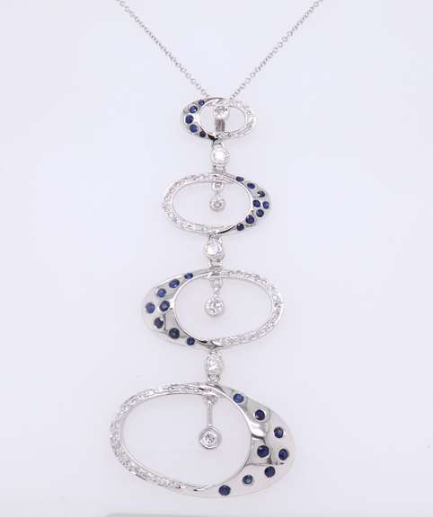 Dazzling 18kt White Gold Sapphire and Diamond Abstract Pendant on Chain