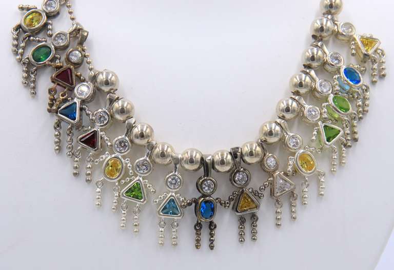 Vintage 925 Sterling Silver Birthstone Childred Figural Necklace