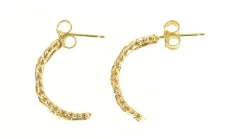 14K Yellow Gold Squared Chain Semi Hoop Vintage Curved Bar Earrings