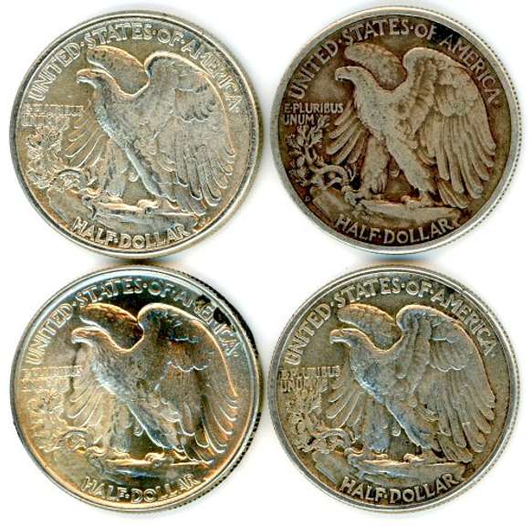 4 Walking Liberty Silver Half Dollars