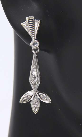 Antique Diamond Dangle Earrings in White Gold