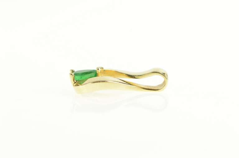 14K Yellow Gold Pear Emerald Diamond Ornate Freeform Pendant