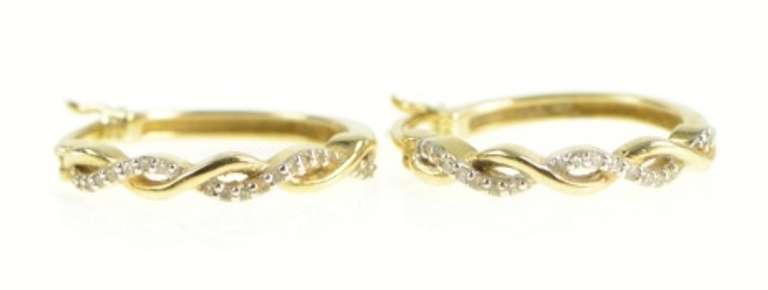 10K Yellow Gold Diamond Twist Design 17.8mm Hoop Earrings