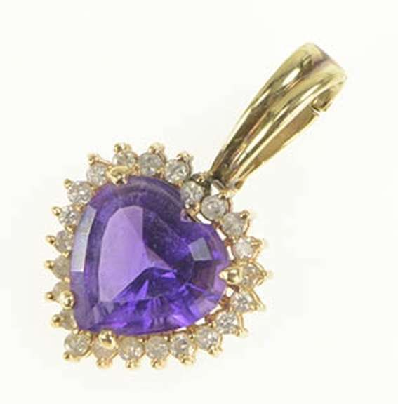 14K Yellow Gold Heart Amethyst Diamond Halo Love Symbol Pendant