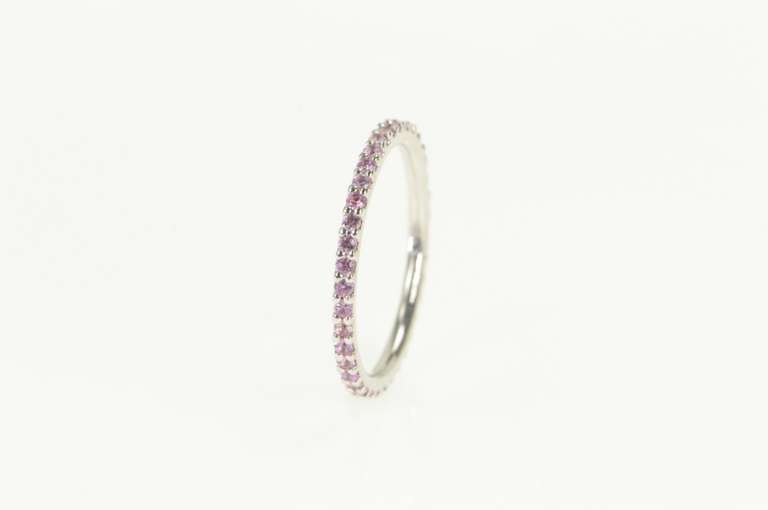 14K White Gold Pink Sapphire Eternity Anniversary Wedding Band Ring