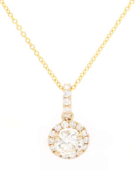 New 0.93ctw Round Diamond Halo Pendant Necklace in 14K