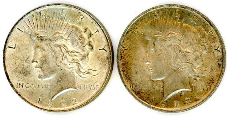 Two Different Peace Silver Dollars: 1922 & 1923