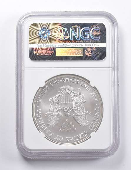 MS70 2008-W American Silver Burnished Eagle REV 2007 Sign Mercanti NGC
