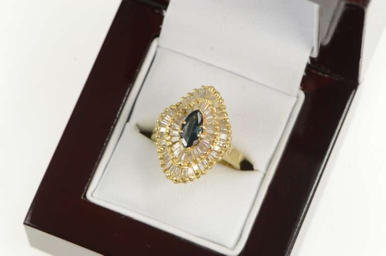 14K Yellow Gold Sapphire Diamond Ballerina Halo Engagement Ring