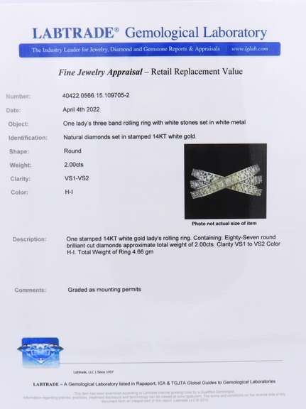 Majestic White Gold 2cts Diamond Rolling ring