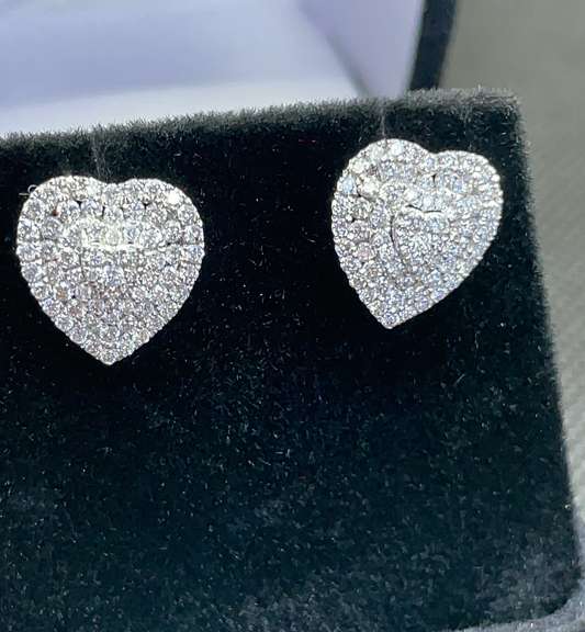 1.25 CTTW DIAMOND HEART STUD EARRINGS IN 14KT SOLID WHITE GOLD