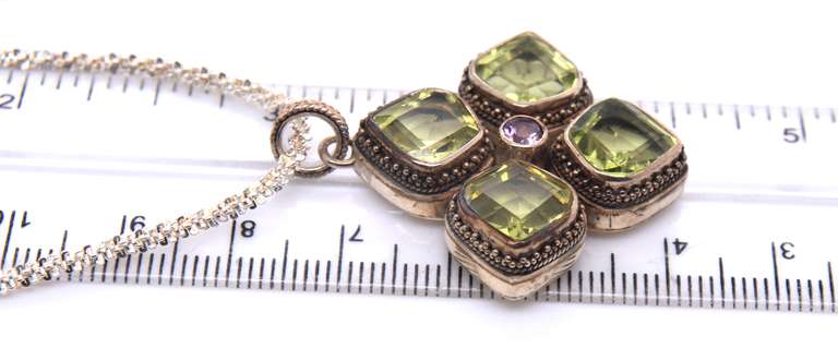 Vintage 925 Sterling Silver Indonesia Peridot Pendant on Italian Chain Necklace