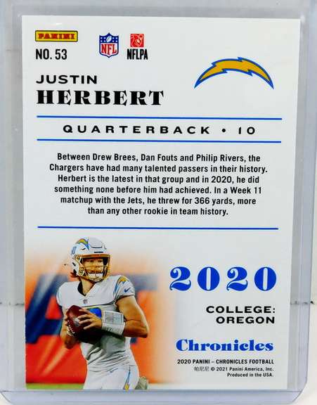 Justin Herbert 2020 Panini Rookie Football Card
