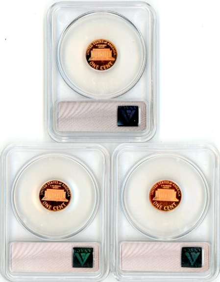 3 Different Lincoln Memorial Cents in ANACS PR70 DCAM