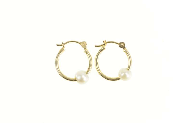 14K Yellow Gold Pearl Beaded 14.5mm Classic Statement Hoop Earrings