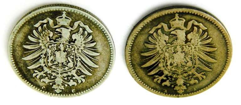 2 German Silver 1 Mark Coins, 1875