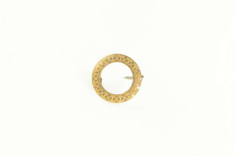 10K Yellow Gold Ornate Pinstripe Round Circle Vintage Pin/Brooch