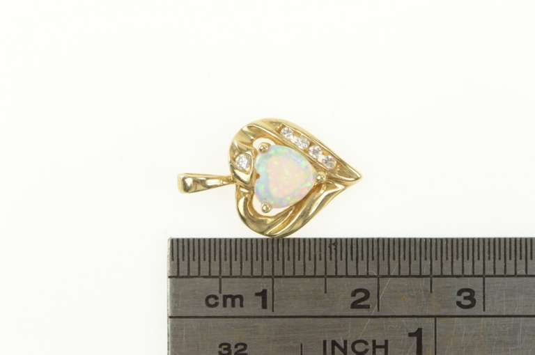 10K Yellow Gold Heart Syn. Opal Diamond Love Symbol Pendant